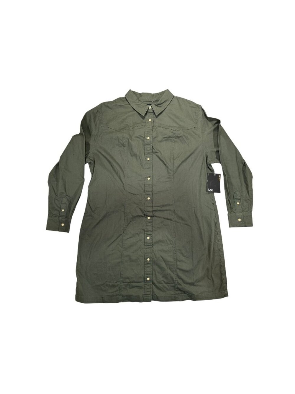 Lee XXL Womens Heritage Olive Green Long Sleeve Snap Front Shirt Dress